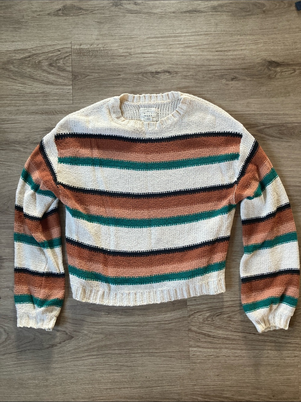 Striped Crewneck Sweater in Cream, Rust & green